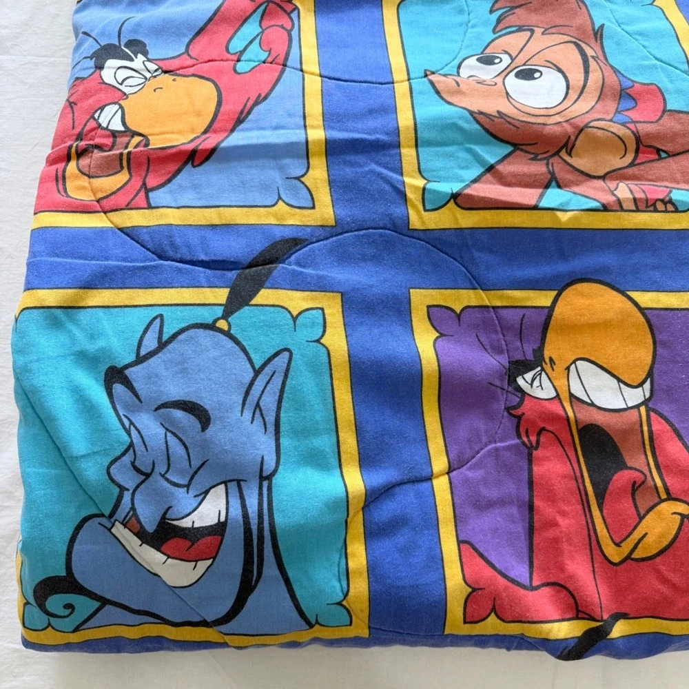 Vintage 1990s Disney Aladdin Twin Comforter Genie Abu Iago Reversible Bedding